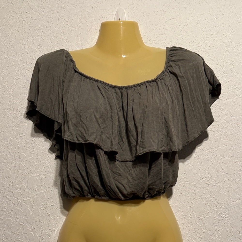 Forever 21 Olive Green Ruffle Crop Top